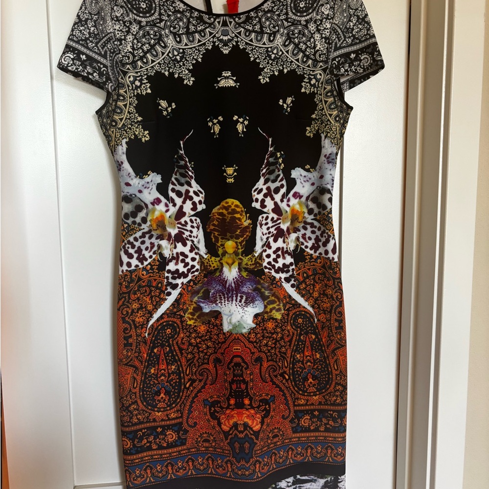 Clover Canyon Black and Orange Ornate Midi Dress
